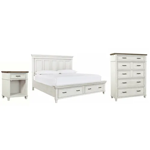 Caraway 3 PC Queen Storage Bedroom Set - Aged Ivory
