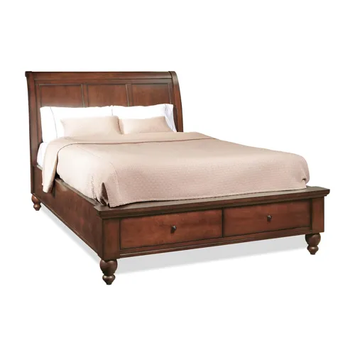 King Sleigh Storage Bed - Brown Cherry