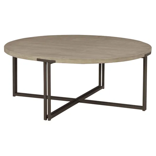 Zander Round Cocktail Table w/ Dual Metal Base - Ancient Stone