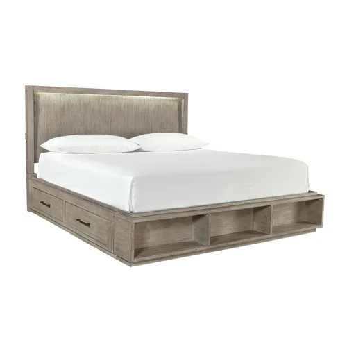 Platinum King Storage Bed - Grey Linen
