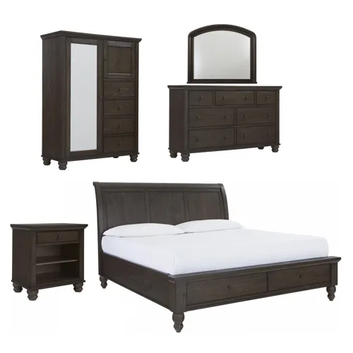 Cambridge 5 PC King Sleigh Storage Bedroom Set - Cracked Pepper