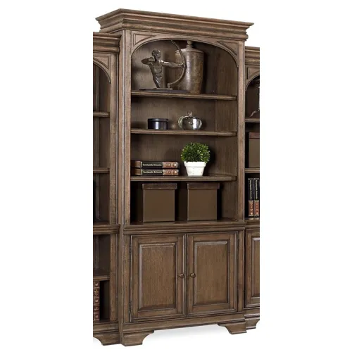 Arcadia Truffle 84" Lighted Door Bookcase (w Full Return)
