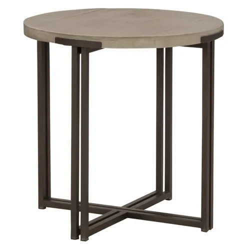 Zander Round End Table w/ Dual Metal Base - Ancient Stone
