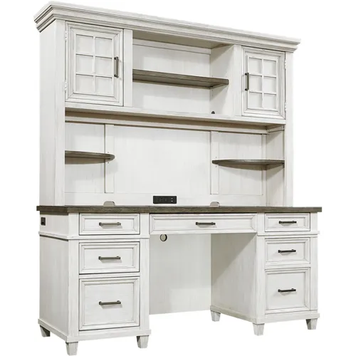 Caraway Credenza Desk & Hutch - Aged Ivory