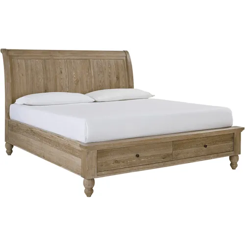 Cambridge Queen Storage Sleigh Bed - Modern Khaki