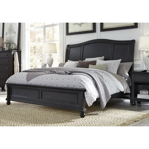 Oxford Queen Sleigh Bed - Rubbed Black