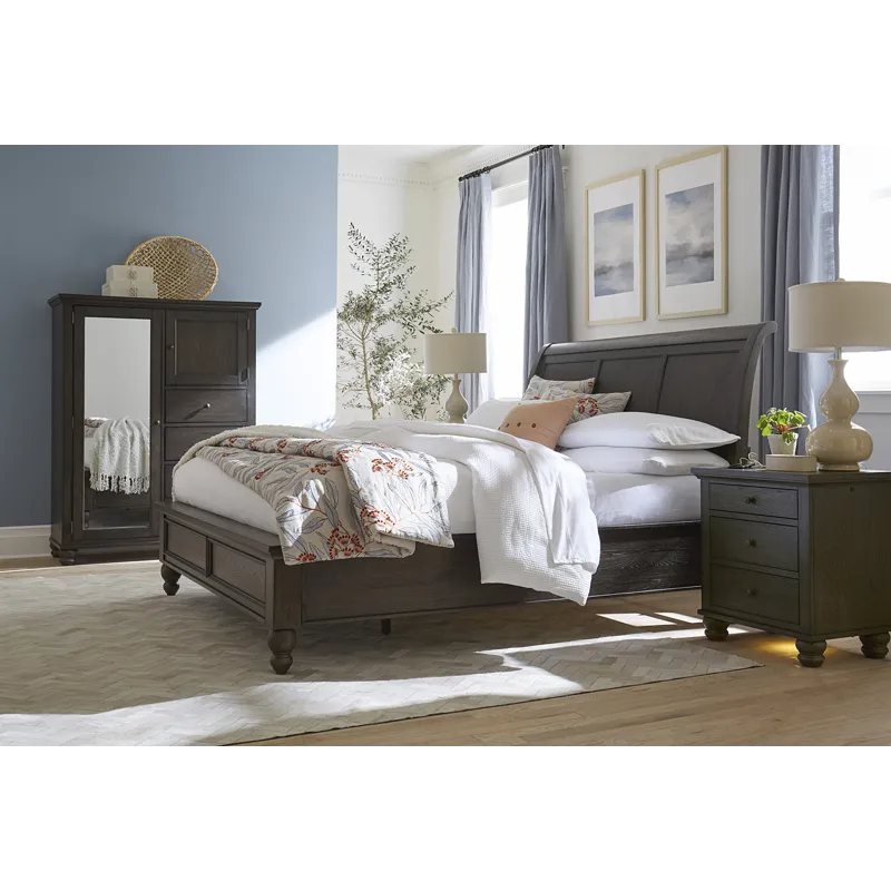 Cambridge 5 PC  Sleigh Storage Bedroom Set - Cracked Pepper