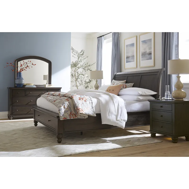 Cambridge 5 PC  Sleigh Storage Bedroom Set - Cracked Pepper