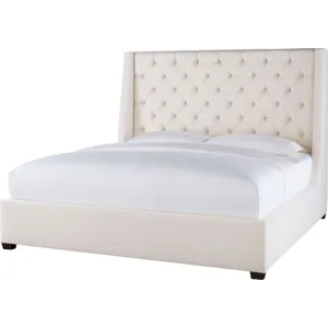 As Shown: fabric 79-305, 64" button tufted headboard, regular taper foot in Chocolate Mink