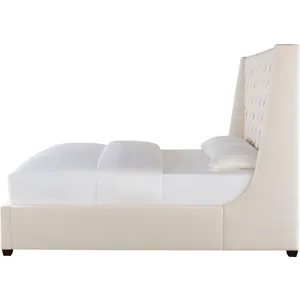 As Shown: fabric 79-305, 64" button tufted headboard, regular taper foot in Chocolate Mink