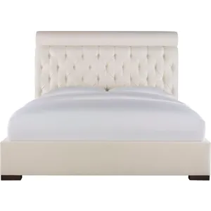 As Shown: fabric 79-305, 64" button tufted headboard, wide block foot in Chocolate Mink