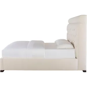As Shown: fabric 79-305, 64" button tufted headboard, wide block foot in Chocolate Mink