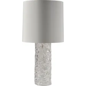 As Shown: Cast Murano Glass base, White linen shade