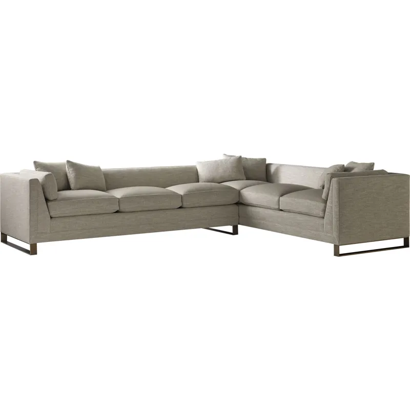 As Shown: left arm sofa, right arm corner sofa; fabric 44-511 (no longer available), leather L1532 (
