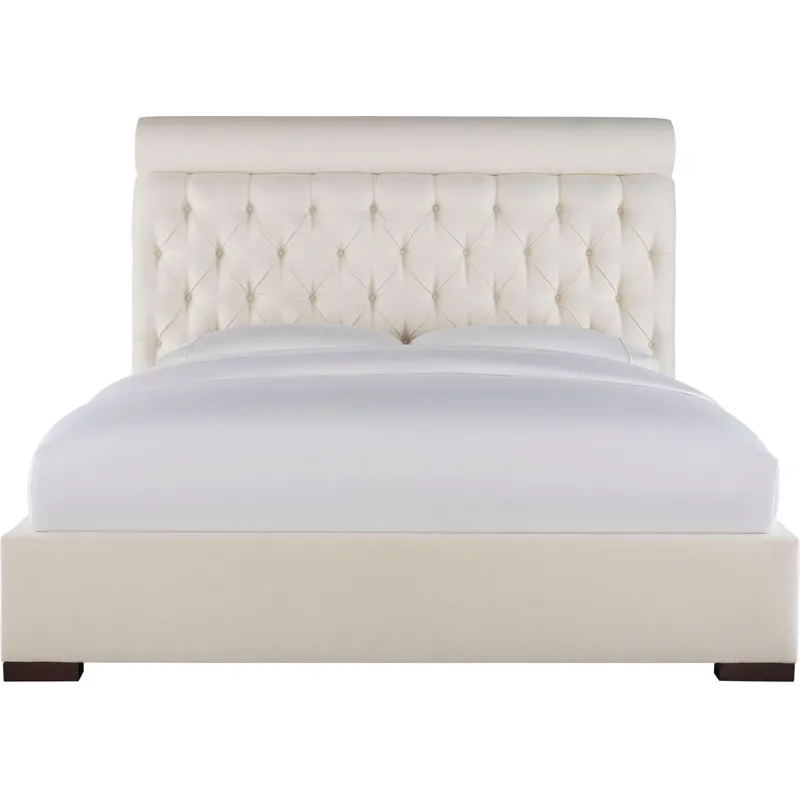 As Shown: fabric 79-305, 64" button tufted headboard, wide block foot in Chocolate Mink