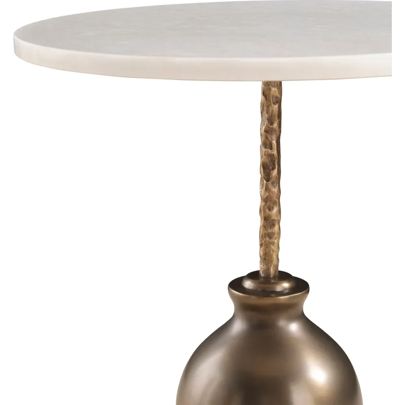 As Shown: Polished Namibia White Marble top, Temper post, Hraun base