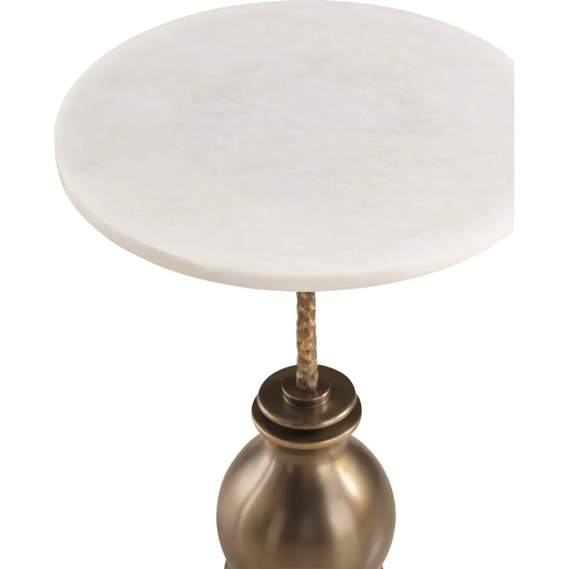 As Shown: Polished Namibia White Marble top, Temper post, Hraun base