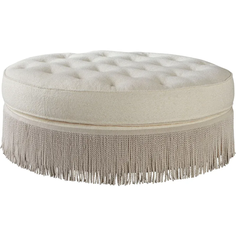 As Shown: Floating base, buttoned, welted edges, bullion fringe, BAT-BUL10 (Ivory), fabric 77-280 (n