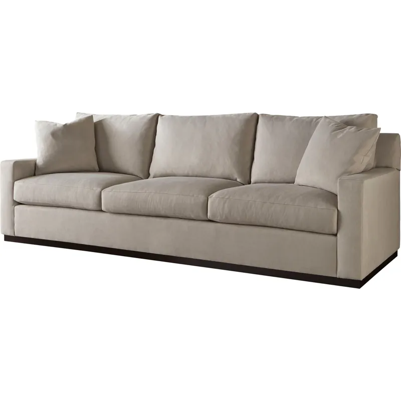 As Shown: Wide track arm, plinth base, standard straight back, boxed edge back straight pillow, welt