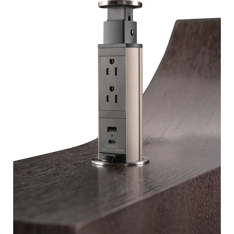 As Shown: Obsidian finish, Pop up power outlet