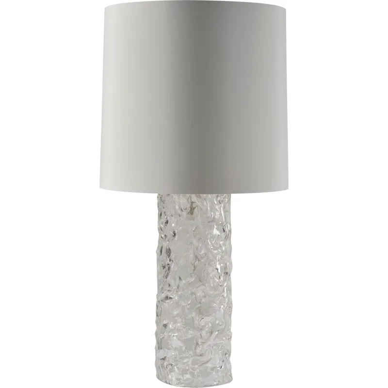 As Shown: Cast Murano Glass base, White linen shade