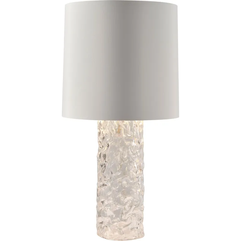 As Shown: Cast Murano Glass base, White linen shade