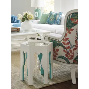 Villa Blanca Bilbao Hexagonal End Table With Teal Accents
