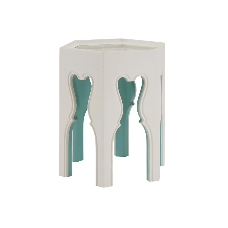 Villa Blanca Bilbao Hexagonal End Table With Teal Accents