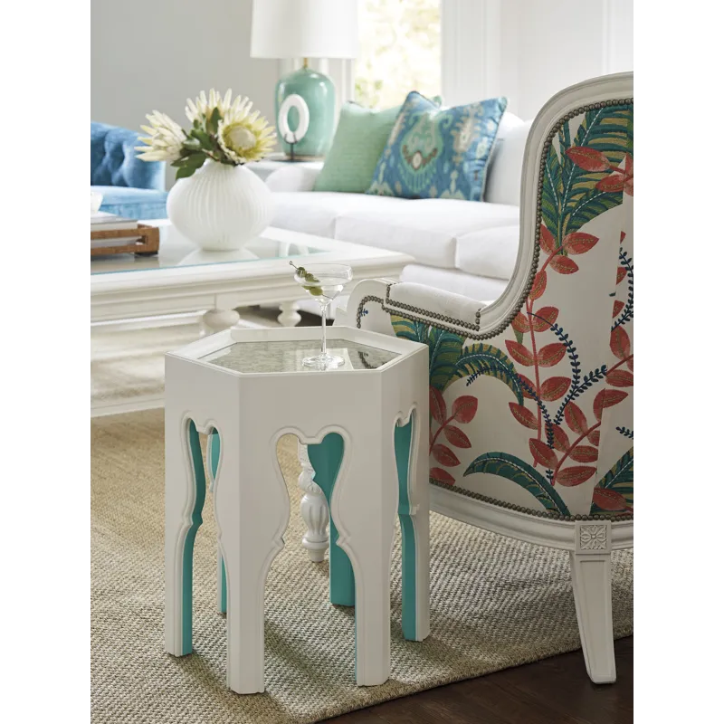Villa Blanca Bilbao Hexagonal End Table With Teal Accents