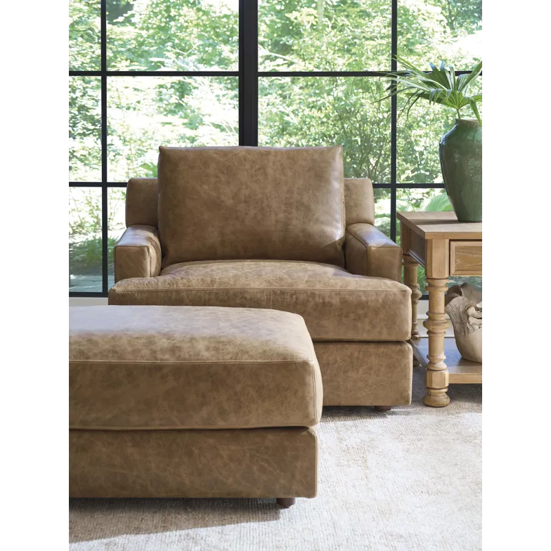 Barclay Butera Upholstery Millington Leather Ottoman