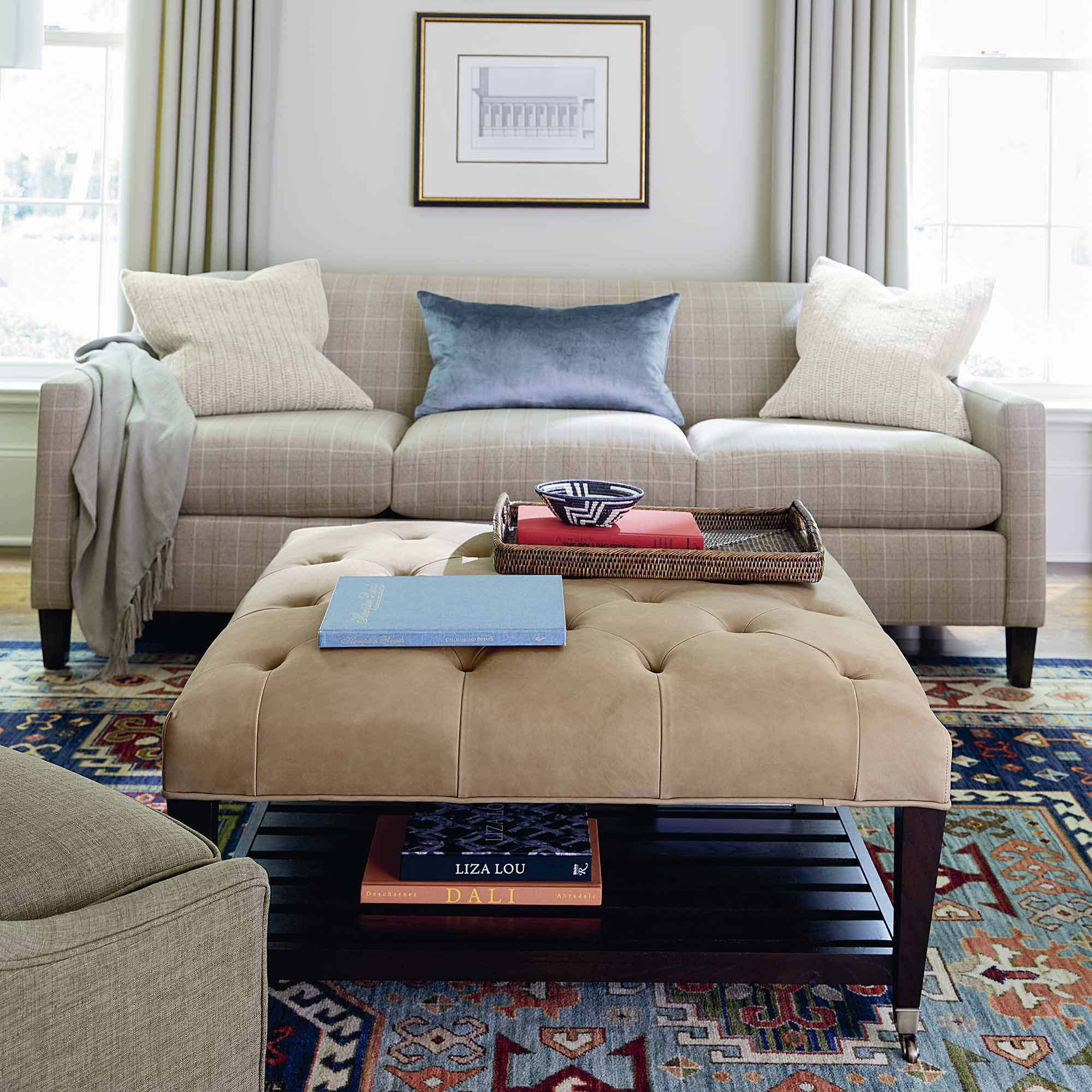 Kara Leather Ottoman w/Trays 15103939L by Bassett at Wright Furniture