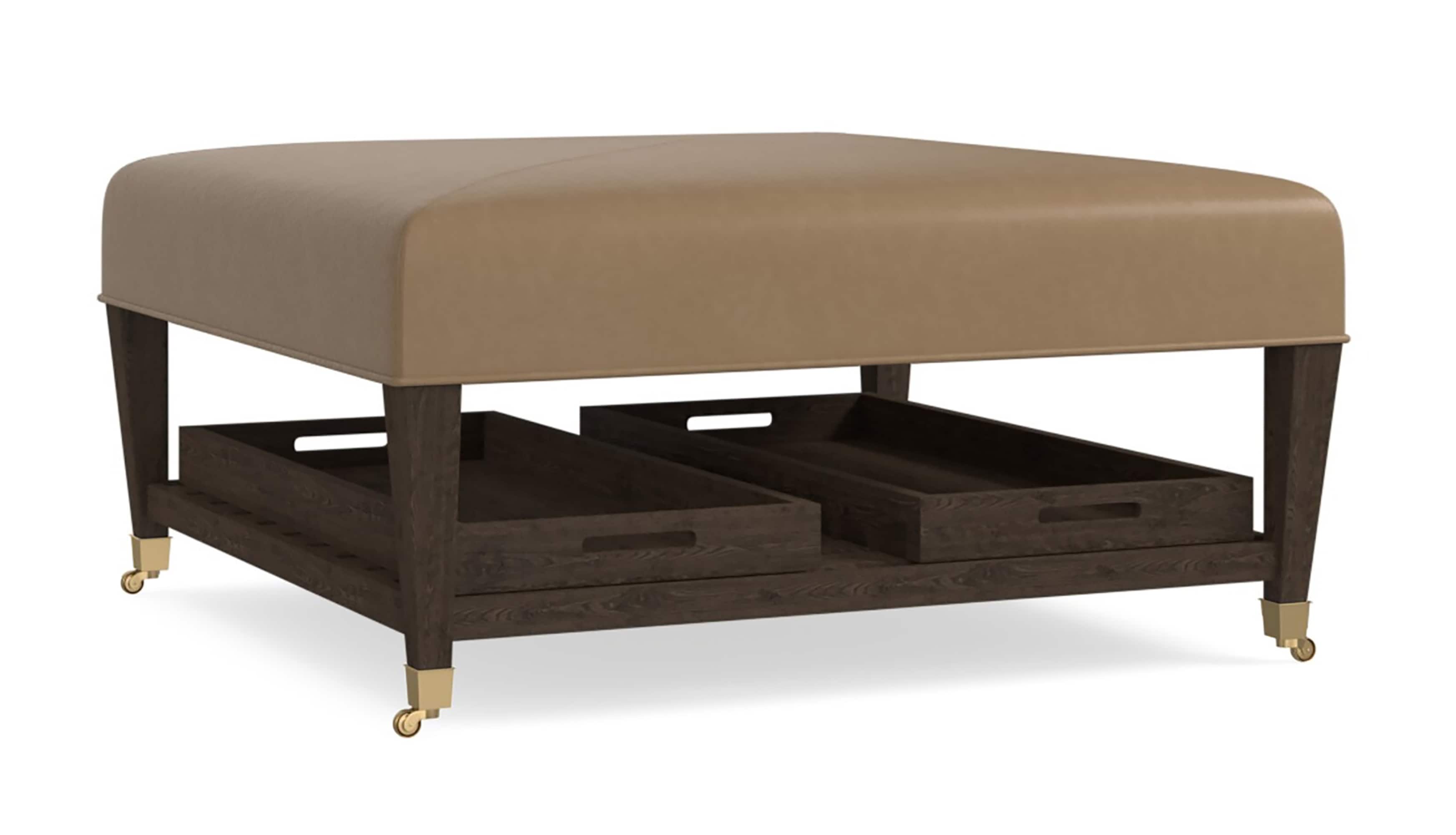 Kara Leather Ottoman w/Trays 15103939L by Bassett at Riley's Furniture