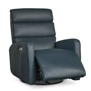 Hudson Leather Track Arm Swivel Glider Power Recliner - Milan Navy