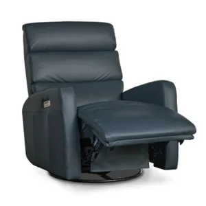 Hudson Leather Track Arm Swivel Glider Power Recliner - Milan Navy