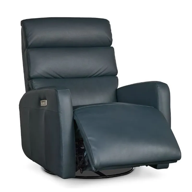 Hudson Leather Track Arm Swivel Glider Power Recliner - Milan Navy