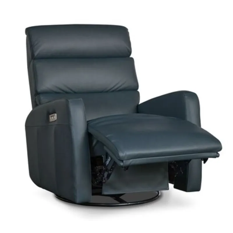 Hudson Leather Track Arm Swivel Glider Power Recliner - Milan Navy