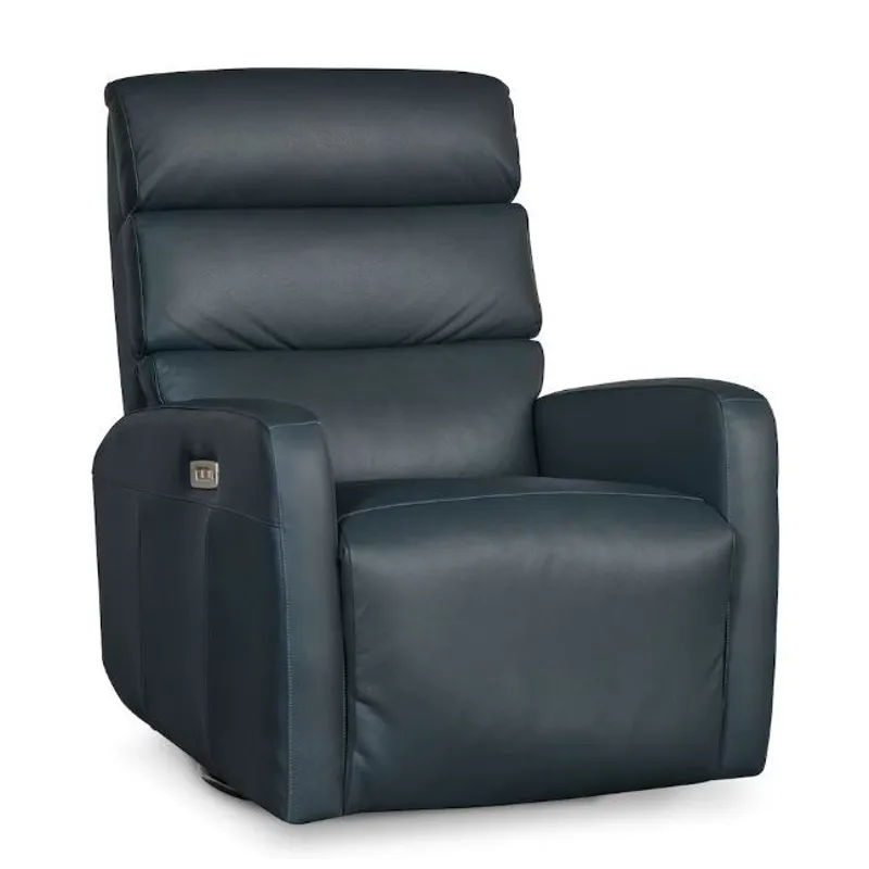 Hudson Leather Track Arm Swivel Glider Power Recliner - Milan Navy