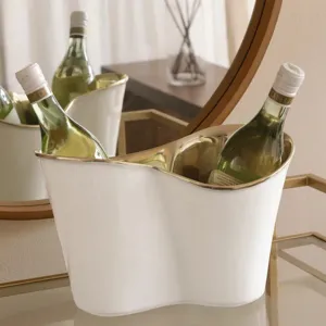 WHITE AND GOLD ICE BUCKET