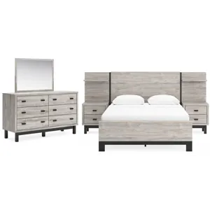 Vessalli Queen Panel Bed with Extensions, Dresser, & Mirror