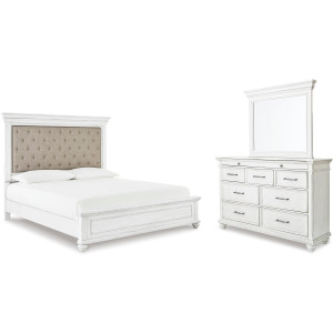 Kanwyn King Upholstered Panel Bed, Dresser and Mirror