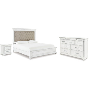Kanwyn King Upholstered Panel Bed, Dresser and Nightstand