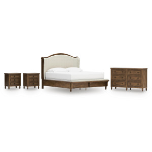 Sturlayne King Upholstered Panel Bed, Dresser and 2 Nightstands