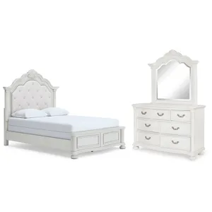Montelaine Queen Upholstered Panel Bed, Dresser and Mirror