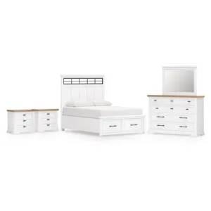 Ashbryn Queen Panel Storage Bed, Dresser, Mirror and 2 Nightstands