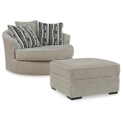 Calnita Oversized Swivel Chair and Ottoman