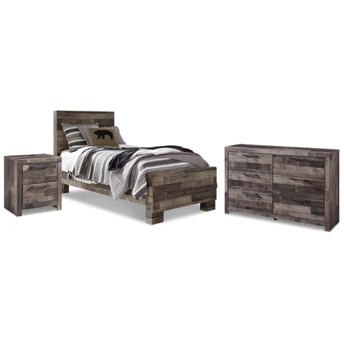 Derekson Twin Panel Bed, Dresser and Nightstand