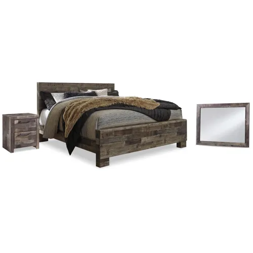 Derekson King Panel Bed, Mirror and Nightstand