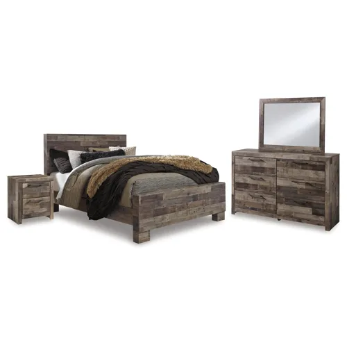 Derekson Queen Bed with Mirrored Dresser and Nightstand