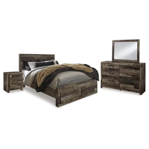 Derekson Queen Panel Storage Bed with Mirrored Dresser and Chest