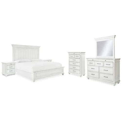 Kanwyn King Panel Bed, Dresser, Mirror, Chest and 2 Nightstands